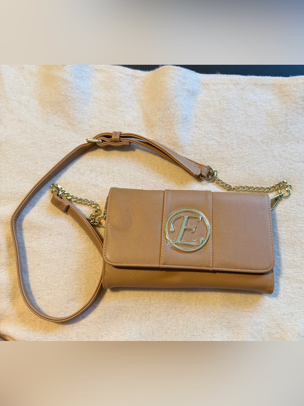 Camel Wallet On Chain Crossbody Purse Gold Tone Hardware